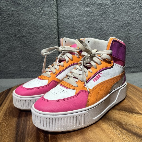 Puma Karmen Rebelle Mid Lace Up Youth‎ Girls White Sneakers Size 5.5 38872903 - Picture 7 of 12